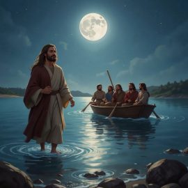 Jesus walking on the water to meet the disciples boat